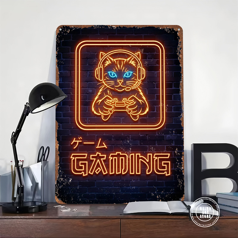 Neon Gaming Cat Printed Poster - Retro Gaming At review and price