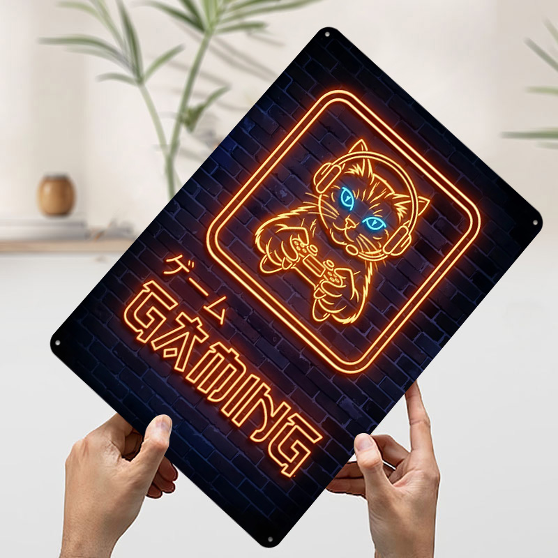 Neon Gaming Cat Printed Poster - Retro Gaming At review and price